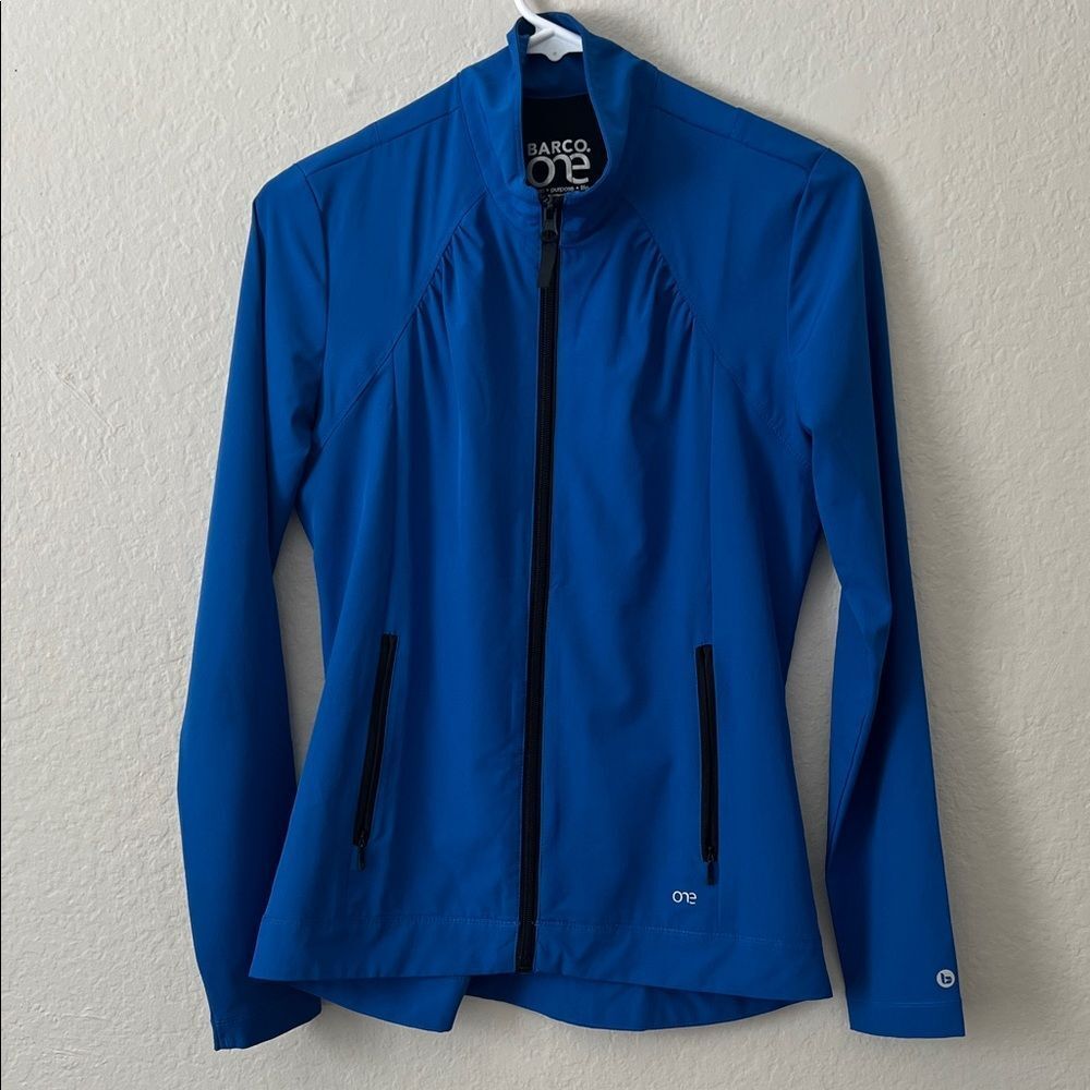 Like New! Barco One Blue Long Sleeve Full Zip Up Scrub Jacket in Size S